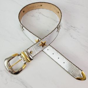 BB Simon Just Clever Vintage Silver Gold Star Studded Leather Glam Rock Belt